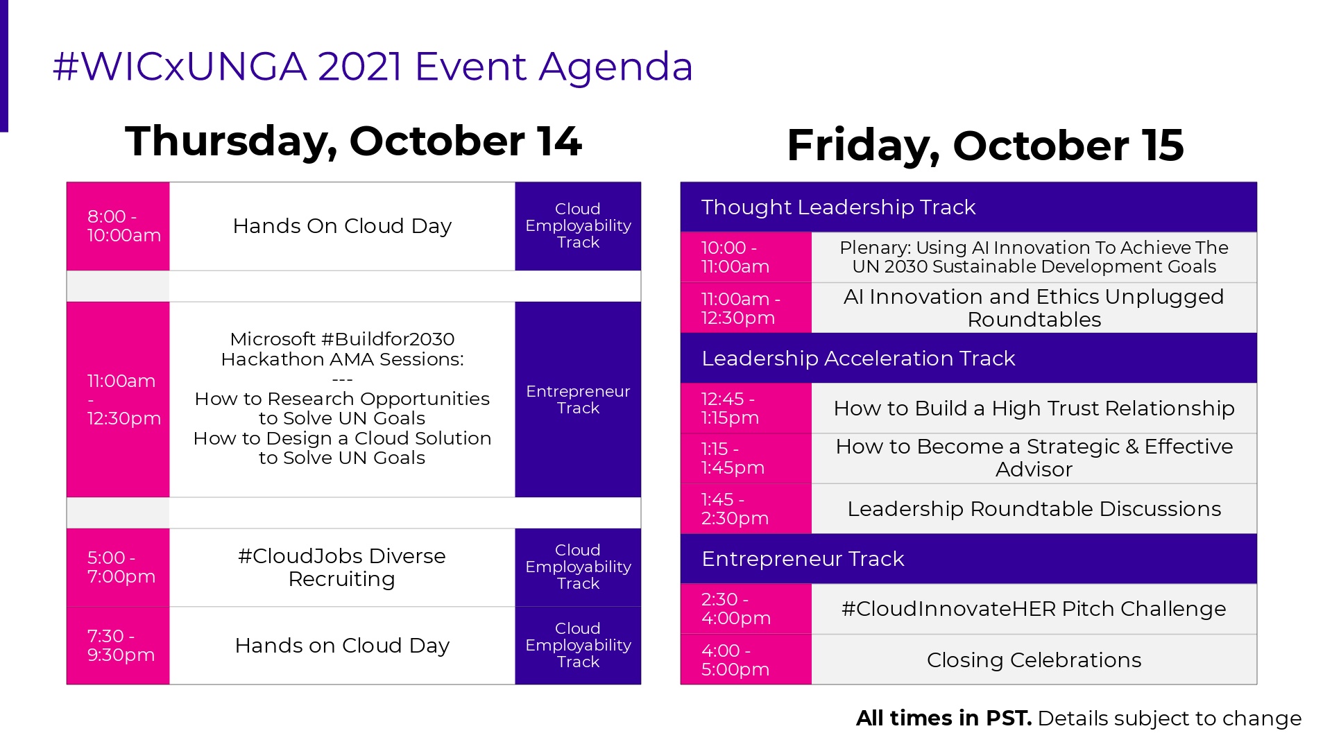 WICxUNGA Event Agenda